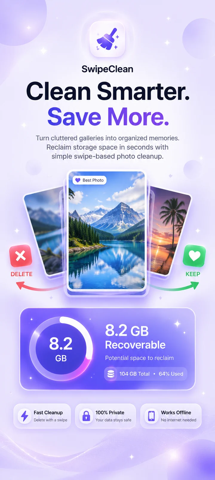 SwipeClean splash and branding — Clean Smarter, Save More