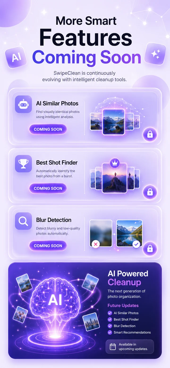 Coming Soon — upcoming AI cleanup features